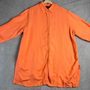 Dialogue Shirt Women's 1X Orange Linen Blend Button Front Tunic Shirt Top